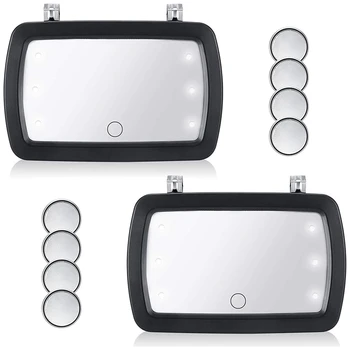 2 комплекта автомобильное зеркало с солнцезащитным козырьком, косметическое зеркало для макияжа со светодиодной подсветкой, косметическое зеркало с 8 шт. кнопочная батарея