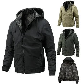 2022 Новая мужская съемная куртка с капюшоном Двусторонняя мода плюс хлопковое пальто Корейская мода Личность Большой топ