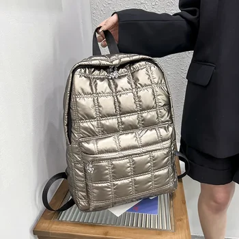 2023 Европейский и американский роскошный дизайн большой емкости женский повседневный клетчатый космический хлопковый рюкзак Легкая студенческая сумка для ноутбука