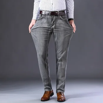 2023 Новые мужские эластичные джинсы Regular Fit Деловые повседневные Модные джинсовые брюки в классическом стиле Мужские черные, синие, серые брюки