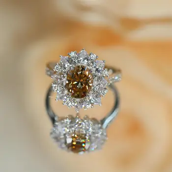 2024 Высококачественное оригинальное коричневое кольцо S925 коричневого цвета 2ct овальное муассанитовое кольцо для женщин, делающих ювелирные изделия