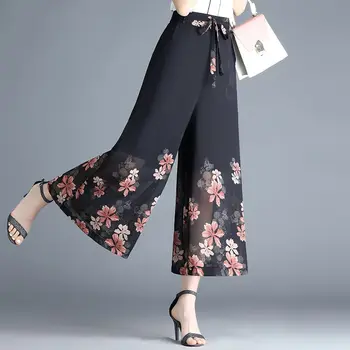 2024 шифоновые широкие брюки для женщин с высокой талией свободные повседневные универсальные прямые брюки для похудения tangsuits cheongsam брюки