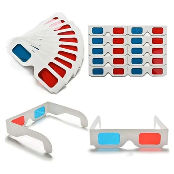 3D очки, 20 пар красных и синих бумажных стереолинз для фильмов Набор анаглифных бумажных 3D-очков