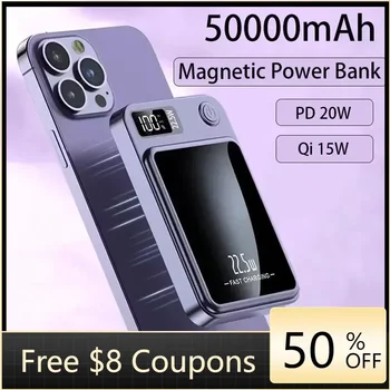 50000 мАч Портативный Macsafe Магнитный Power Bank Быстрое беспроводное зарядное устройство для iphone 12 13 14 Pro Max Внешний вспомогательный аккумулятор