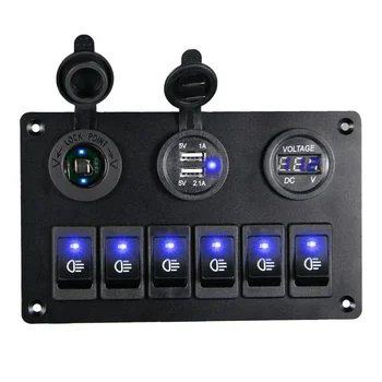  6 Gang Switch Panel с 12 В-24 В светодиодный цифровой вольтметр Двойной USB Зарядное устройство Розетка для прикуривателя для RV Truck Boat SUV