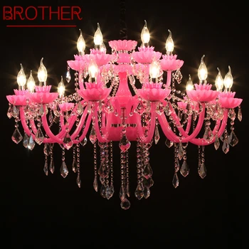 BROTHER Хрустальная подвесная лампа в европейском стиле Розовая комната для девочек Лампа для свечей Роскошная гостиная Ресторан Спальня Вилла Chandel