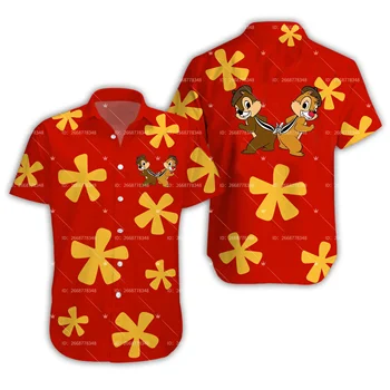 Disney Гавайская рубашка Чип и Дейл Гавайская рубашка Модная пляжная рубашка с коротким рукавом на пуговицах Повседневные топы