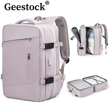 Geestock Выдвижной дорожный рюкзак Унисекс Женщины Большие спортивные сумки для багажа Деловая поездка USB Зарядка Рюкзаки Рюкзак для ноутбука