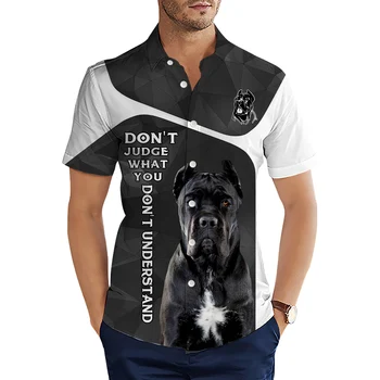 HX Модные мужские рубашки Кане-корсо Ромбовидная строчка 3D-печатная повседневная рубашка Летние рубашки с коротким рукавом для мужской одежды