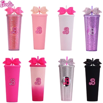 Kawaii Barbie Двухслойная пластиковая соломинка Чашка Мультфильм 710 мл Большая емкость Bow Knot Water Cups Аниме Розовые девушки Бутылка для воды