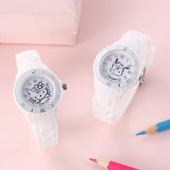 Kawaii Sanrio Часы Hello Kittys Аксессуары Симпатичный аниме Силиконовый ремешок Детские часы для обучения грамотности Игрушки для девочек Подарок