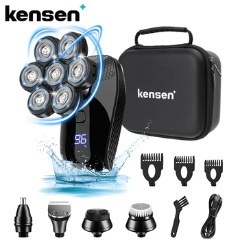 Kensen 5 В 1 Электрическая бритва 7D Плавающая режущая головка Аккумуляторный набор бритв для мужчин IPX6 Водонепроницаемый триммер для бороды бритвы