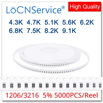 LoCNService 1206 J 5% 5000шт 4.3K 4.7K 5.1K 5.6K 6.2K 6.8K 7.5K 8.2K 9.1K Резистор SMD 3216 ОМ