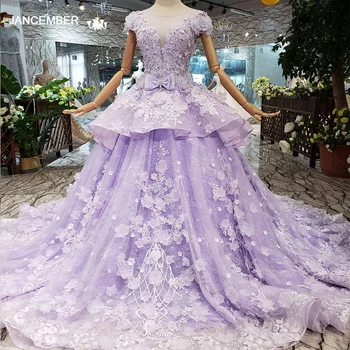 LS83920 фиолетовое вечернее платье длинное со шлейфом нестандартного размера o шея молния сзади розовые цветы серый свадебный vestidos de 15 años