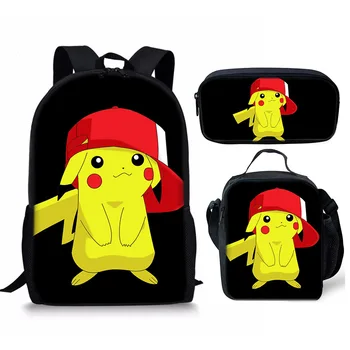 MINISO Pokemon Pikachu Аниме 3 шт./компл., рюкзак, студенческая школьная сумка через плечо, детский милый дорожный рюкзак, детский подарок на день рождения