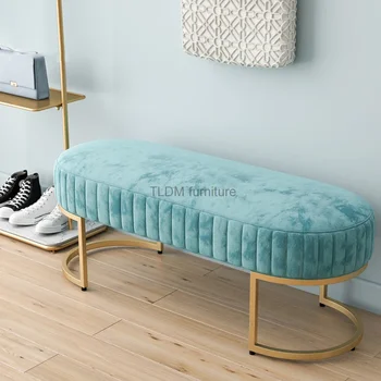 Nordic Soft Velvet Кровать Подставка для ног Оттоманка Мебель для гостиной Домашняя спальня Роскошный пуф Скамейка Прихожая Обувь Табурет B