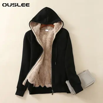 OUSLEE-Женское теплое кашемировое пальто с капюшоном, толстая парка, зимняя куртка, базовое фланелевое пальто