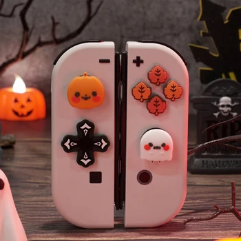 Pumpkin Ghost Силиконовая мягкая крестовая кнопка ABXY Key Sticker Skin Чехол для Switch Oled NS Joy-Con Thumb Stick Grip Крышка крышки