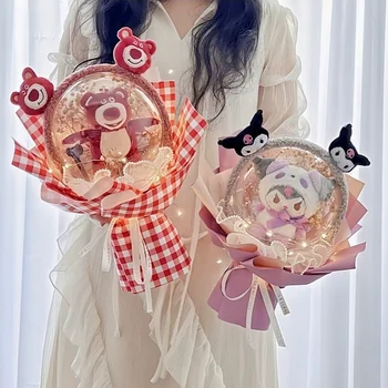 Sanrio Hello Kitty Букет Цветы Cinnamoroll Kuromi My Melody Pom Pom Purin Плюшевая игрушка Kawaii Light Doll Подарок на выпускной