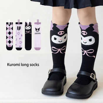 Sanrioed Kuromi Длинные трубчатые носки Kawaii Princess Носки Осень и зима Удобные универсальные носки для поддержания тепла Подарок для девочки