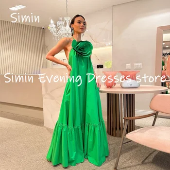 Simin Satin A-line Halter Backles Ruffle Популярное вечернее платье для выпускного вечера в пол Вечерние элегантные платья для вечеринок для женщин 2023