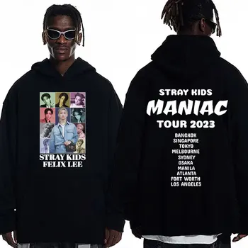 Stray Kids Band Альбом Maniac Tour 2023 Принт Толстовка с капюшоном Мужчины Женщины High Street Fashion Толстовки Трендовая эстетика Толстовки оверсайз