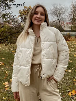 Streamgirl Короткие теплые пуховые хлопковые куртки Женщины для зимы Толстые мягкие пальто Белые зимние верхние куртки для женщин 2023
