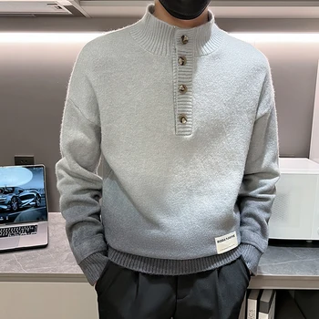 Streetwear Винтажный пуловер с имитацией шеи Свитер Мужской бренд Градиентный цвет Мужские вязаные свитера Высокое качество Удобный Pull Homme