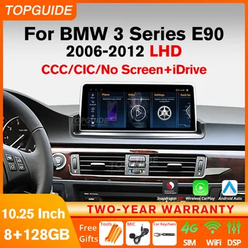 TOPGUIDE 10.25'' Для BMW 3 серии E90 E91 E92 E93 CCC CIC Idrive Автомагнитола Carplay Android12 Мультимедийный плеер Bluetooth 4G Wifi