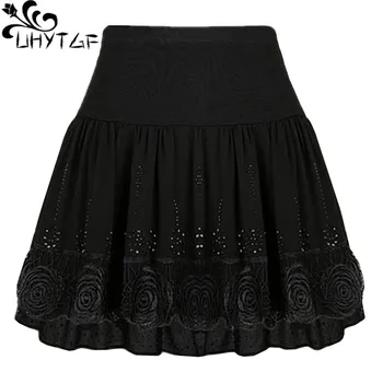 UHYTGF Весна-осень короткая юбка женская эластичная талия высокая талия плиссированная пачка мода женщина полый ромб черные короткие юбки 529