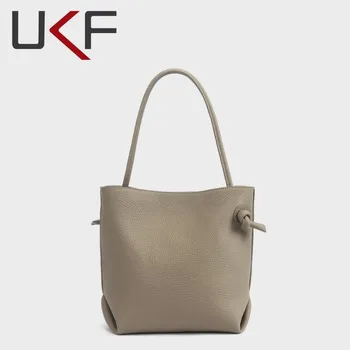 UKF 2023 Мягкая минималистичная женская сумка-ведро Элегантная большая сумка во французском стиле Роскошные толстые кожаные сумки для женщин Bolas