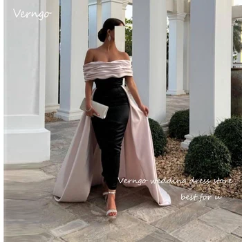 Verngo Простые розовые и черные длинные вечерние платья Саудовская Арабская Женщина С открытыми рукавами Выпускные платья Вечернее платье для вечеринок