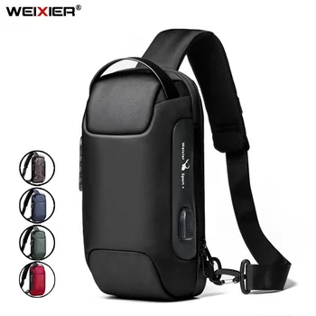 WEIXIER Сумка через плечо для мужчин Водонепроницаемая USB-сумка через плечо Противоугонная короткая дорожная сумка-мессенджер Модный дизайнер Нагрудная сумка