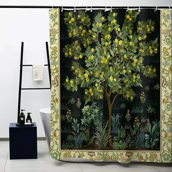 William Morris Занавеска для душа,Винтажные цветочные занавески для душа Garden Art для ванной комнаты Тяжелые тканевые моющиеся занавески для ванны