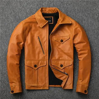 YR! бесплатная доставка.классическая куртка из натуральной кожи в стиле brakeman. Пакистанское масло растительного дубления восковая дубленка, дубленка, винтаж
