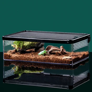  Аквариум для черепах с дышащими отверстиями Аквариум для рыбы Многофункциональные зоны Полнофункциональный аквариум для рептилий Маленькая коробка для домашних животных