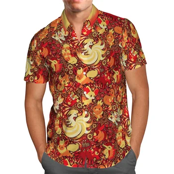 Аниме 3D-печатная пляжная гавайская летняя рубашка Рубашка с коротким рукавом Уличная одежда Оверсайз Camisa Social Chemise Homme