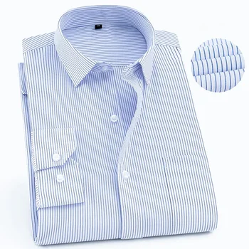  больших больших мужских классических рубашек больших размеров Новый простой стиль с отложным воротником с длинными рукавами из твердой саржи / однотонные деловые рубашки