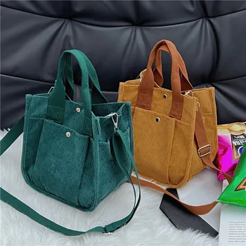 Вельветовые сумки через плечо для женщин 2024 года Модные корейские маленькие женские сумки Хлопковая ткань Большие сумки Женская сумка для обеда