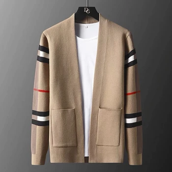 Высококачественный брендовый трикотажный кардиган, мужская мода, роскошный полосатый свитер, повседневная шаль, весенний и осенний тренд, мужское пальто