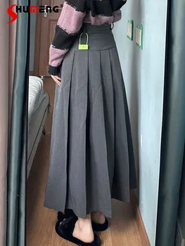 Женский новый офис моды 2023 года Леди плиссированная длинная юбка Дамы Простая модная элегантная юбка костюма длиной до щиколотки с высокой талией