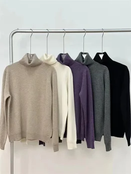 Женский свитер 2023 Новый 100% кашемировая водолазка Разноцветный простой однотонный пуловер с длинным рукавом
