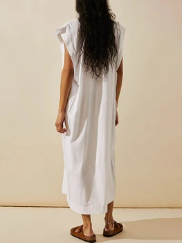 Женщины Shift Платье-рубашка оверсайз Большие размеры Без рукавов Однотонный Танк Миди Платье Свободный Повседневный Праздничный Туника Платье (Фиолетовый XL)