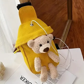 Женщины Мультяшная Талия Сумка Симпатичная 3D Медведь Кукла Холст Кроссбоди Сумка Маленькая Дизайнерская Дорожная Сумка Для Телефона Пара Повседневная Мода
