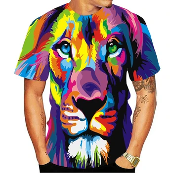 Животные забавные 3D львиная футболка мужчины и женщины лето 3d печать лев мальчик девочка тигр 3D топ футболка