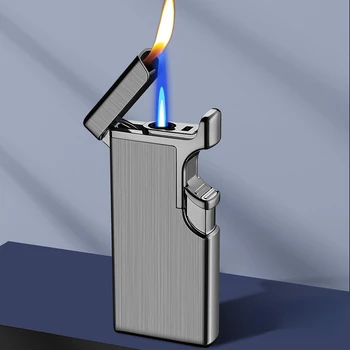 Зажигалка Факел Зажигалки Бутан Газ Курительные Аксессуары Крутые Подарки Для Мужчин Двойной Огонь Пламя Ветрозащитные Инфляционные Гаджеты