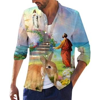 Иисус Христос 3D-печатная высококачественная мужская рубашка мужская/женская повседневная мода с длинными рукавами рубашки лацканы топы оверсайз унисекс одежда