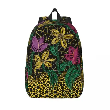 Индивидуальные холщовые рюкзаки Yayoi Kusama, мужская и женская модная сумка для колледжа, школа, красочный цветок в корзине, сумки