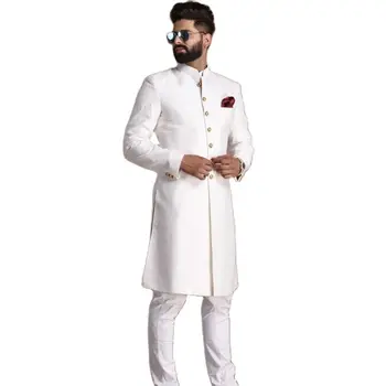 Индийский мужской костюм Длинное пальто в арабском стиле Однобортное с золотыми пуговицами Свадебные костюмы для мужчин 2 шт. Slim Fit Мужская одежда