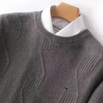 Кашемировый смешанный свитерМужской свободный толстый о-образный вырез осень-зима рождественские пуловеры мужской вязаный шерстяной свитер машинная стирка